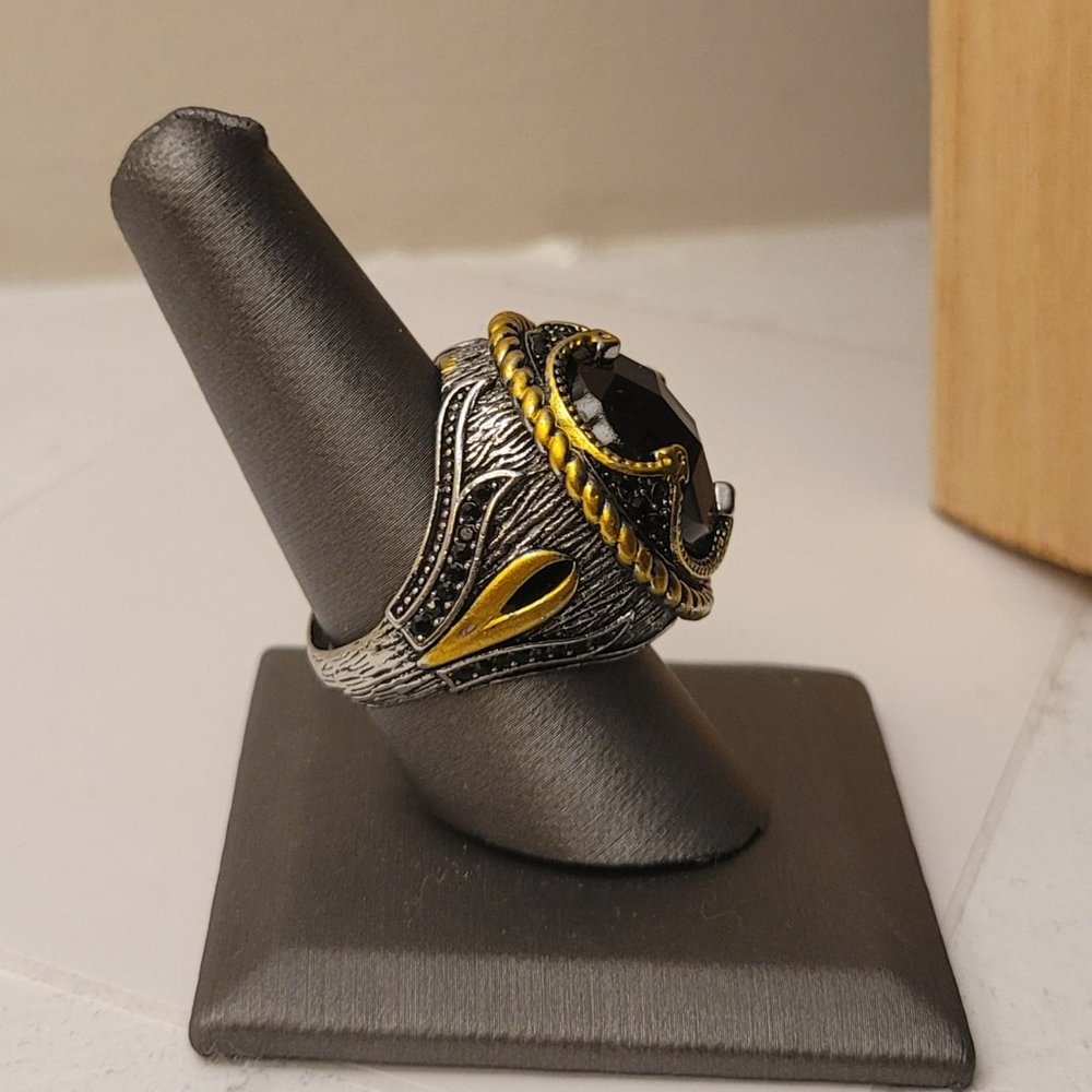 Men's 925 Sterling Silver Black Modern Motif Handmade Ring